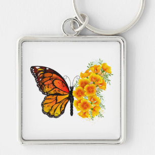 Porte-clés Flower Butterfly with Yellow California Poppy
