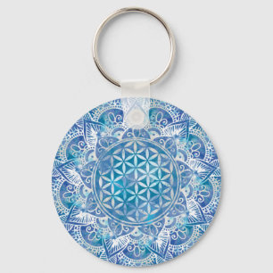 Porte-clés Flower of Life in Lotus - Watercolor Blue