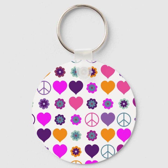 Porte-clés Flower Power Heart Peace Motif + votre backgr. (Recto)