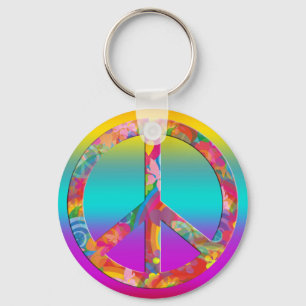 Porte-clés Flower Power Paix lignes colorées