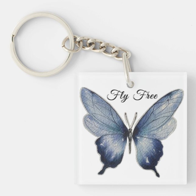 Porte-clés Fly Free – Blue Butterfly Art Design (Devant)