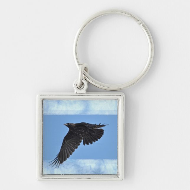 Porte-clés Flying Raven Art moderne en bleu (Devant)