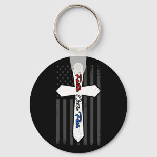 Porte-clés Foi sur les peurs Cool Christian Cross USA Drapeau