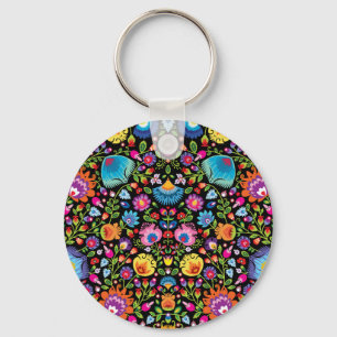 Porte-clés Folklore flowers Wycinanki black Keychain