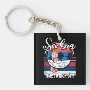 Porte-clés Football Serbie Drapeau, balle de football Vintage