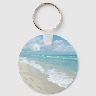 Porte-clés Footprints on White Sandy Beach, Scenic Aqua Blue