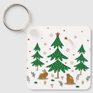Porte-clés Forêt de Noël Boisée Étoilée avec Lapins