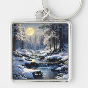 Porte-clés Forêt d'hiver de la lune mignonne Imaginaire