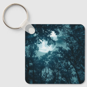 Porte-clés Forêt nocturne enchantée avec pleine lune
