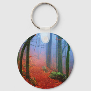Porte-clés Forêt peinte Automne Brouillard bleu