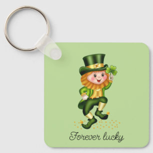 Porte-clés Forever Lucky Gnome & Monogram on Light Green