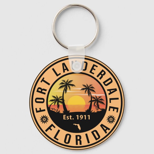 Porte-clés Fort Lauderdale Florida Beach Retro Sunset 60s (Recto)