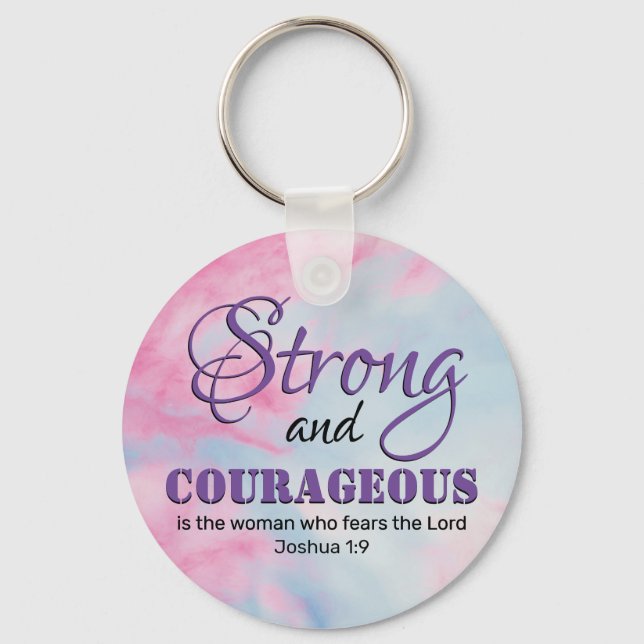 Porte-clés FORTE FEMME COURAGEUSE Inspirationnelle chrétienne (Recto)