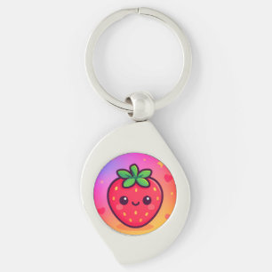 Porte-clés Fraise Kawaii souriante sur Pastel Gradient Backg