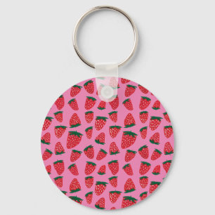 Porte-clés Fraises d'été bio rouge sur arrière - plan rose