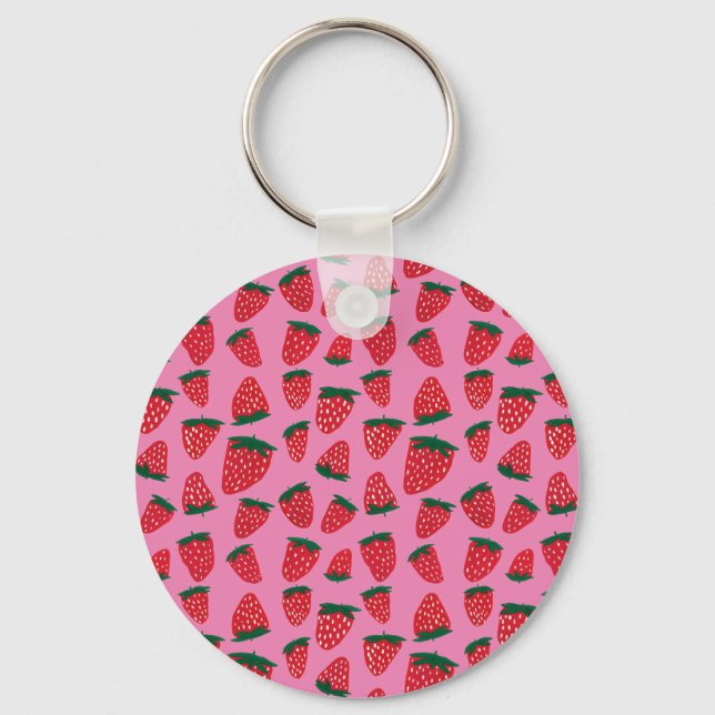 Porte-clés Fraises d'été bio rouge sur arrière - plan rose (Recto)