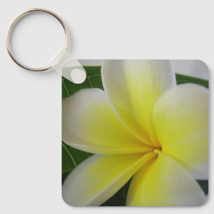 Porte-clés Frangipanier blanc et jaune