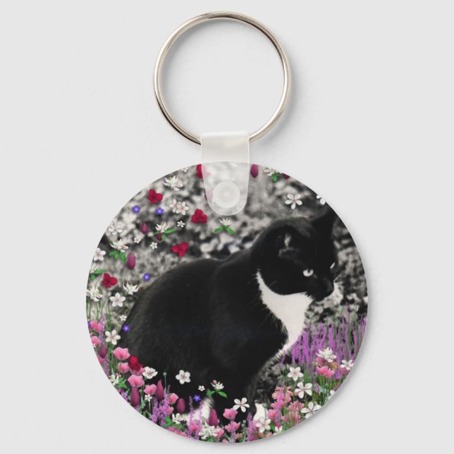 Porte-clés Frapules en Fleurs II - Tuxedo Cat (Recto)