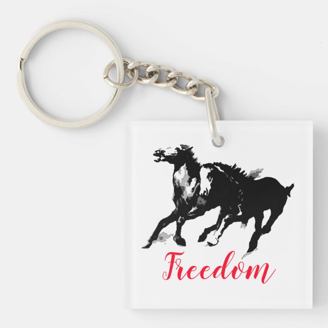 Porte-clés Freedom Black White Pop Art Runses Horses (Devant)