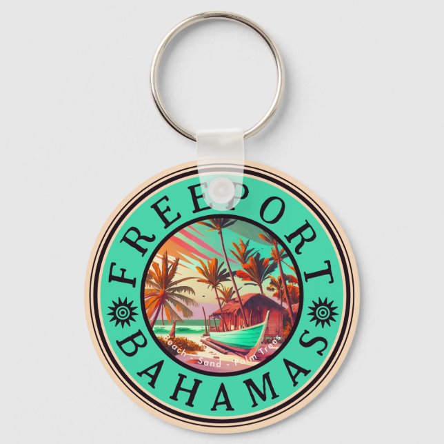 Porte-clés Freeport Bahamas Retro Sunset Travel Souvenir les  (Recto)