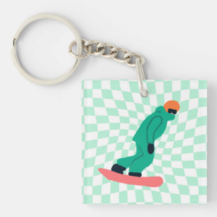 Porte-clés Freeride Snowboardeur En Costume Vert À damiers