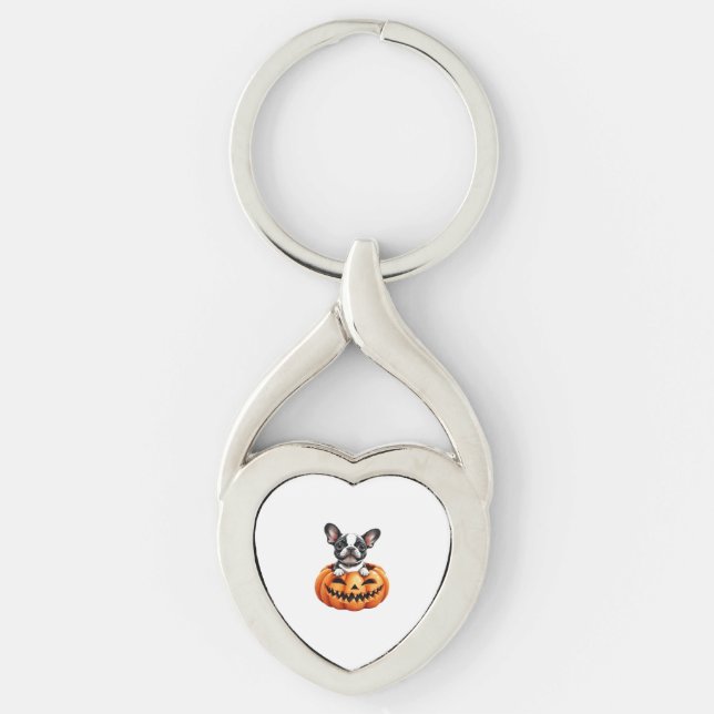 Porte-clés French Bulldog Happy Halloween Classique citrouill (Devant)