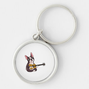 Porte-clés French Bulldog Jouer Guitare Funny Guitariste