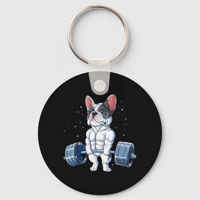 Porte-clés French Bulldog Poids Funny Deadlift Gym (Recto)