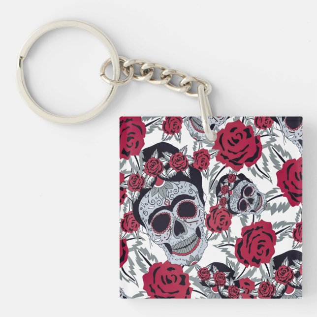 Porte-clés Frida Kahlo  and roses  (Devant)