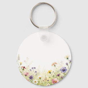 Porte-clés Frontière florale pastel de prairie de fleurs sauv