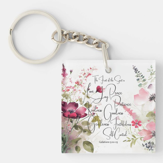 Porte-clés Fruit de l'Esprit rose floral (Devant)