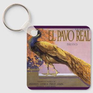 Porte-clés Fruit vintage Crate Étiquette Art El Pavo Peacock 