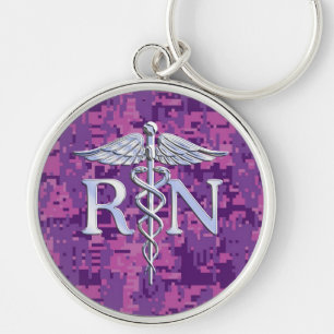 Porte-clés Fuchsia argenté Camo de caducée de RN d'infirmie