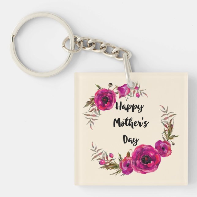 Porte-clés Fuchsia Poppies Floral Wreath Bonne fête des mères (Devant)