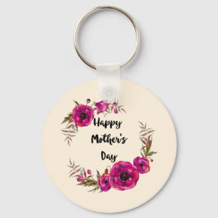 Porte-clés Fuchsia Poppies Floral Wreath Bonne fête des mères