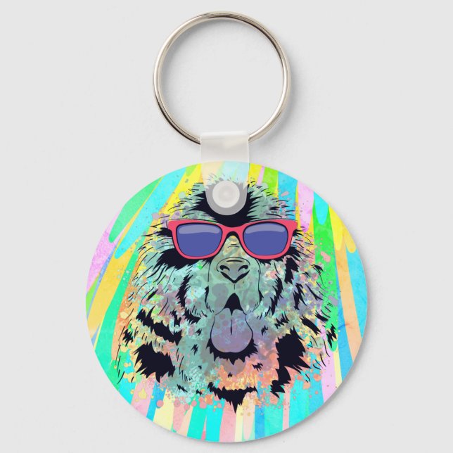 Porte-clés Funky Newfoundland Dog Lunettes de soleil Design (Recto)