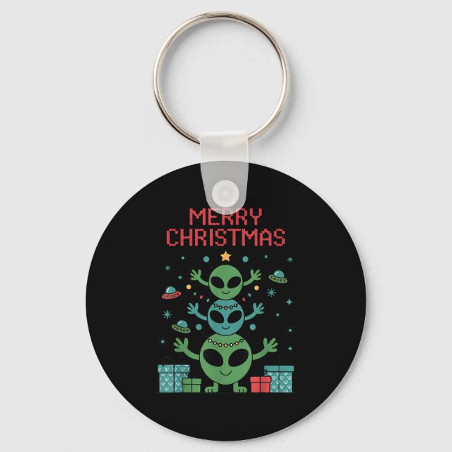 Porte-clés Funny Alien Trio Merry Ugly Christmas Santa Hat Xm (Recto)