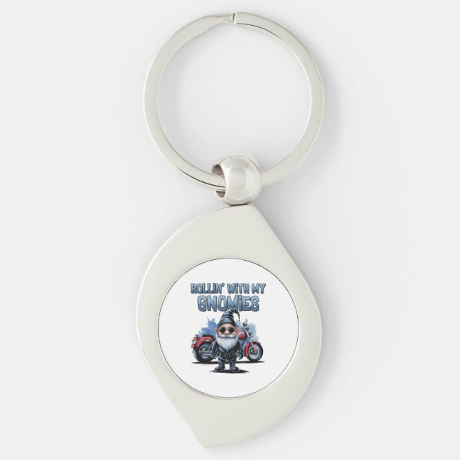 Porte-clés Funny Biker Gnome Keychain | Cool Gift for Bikers (Devant)