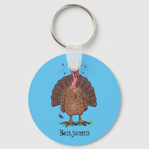 Porte-clés Funny brown farmyard turkey with flies cartoon