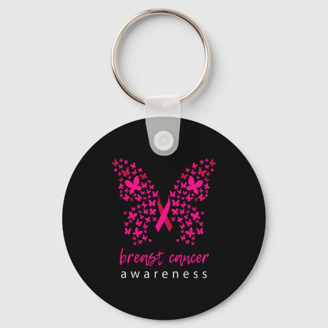Porte-clés Funny Butterfly Breast Cancer Awareness Ribbon  (Recto)