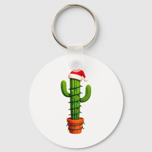Porte-clés Funny Cactus Santa Hat Xmas Tree Lights Merry Chri (Recto)
