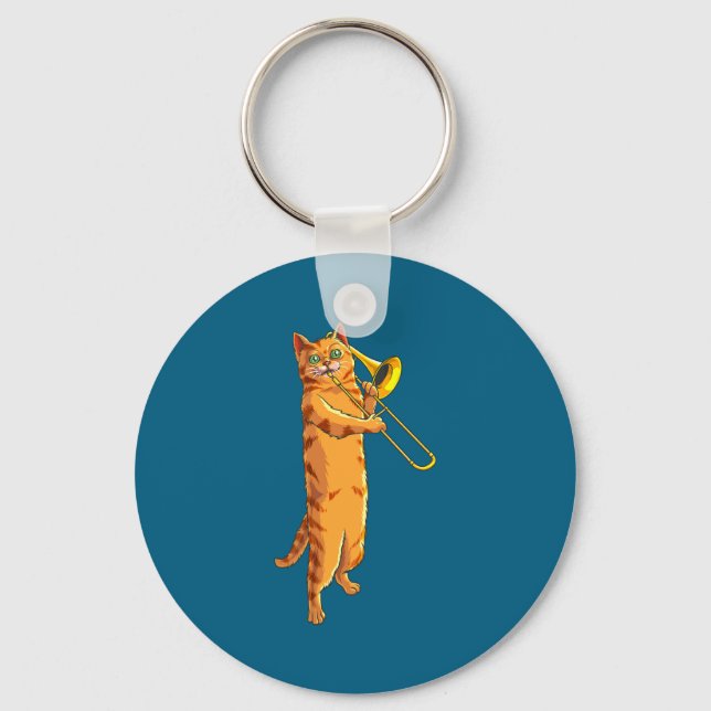 Porte-clés Funny Cat Playing Trombone Gift Cool Kitten Musici (Recto)