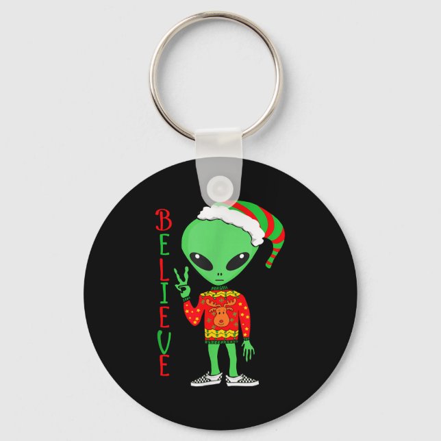 Porte-clés Funny Christmas Alien Ugly Sweater I Believe Santa (Recto)
