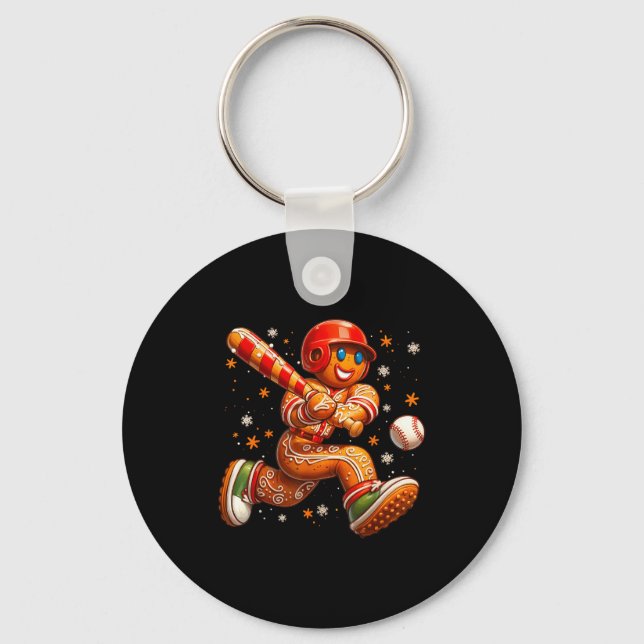 Porte-clés Funny Christmas Gingerbread Man Playing Baseball C (Recto)