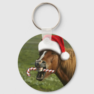 Porte-clés Funny Christmas horse with Santa a smiling