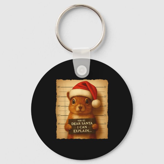 Porte-clés Funny Christmas Squirrel - Cute Squirrel Santa Hat (Recto)