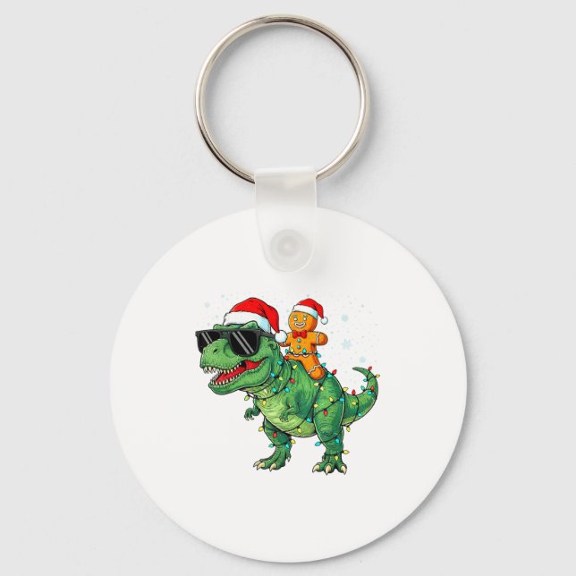 Porte-clés Funny Christmas T Rex Dinosaur Gingerbread Lights  (Recto)