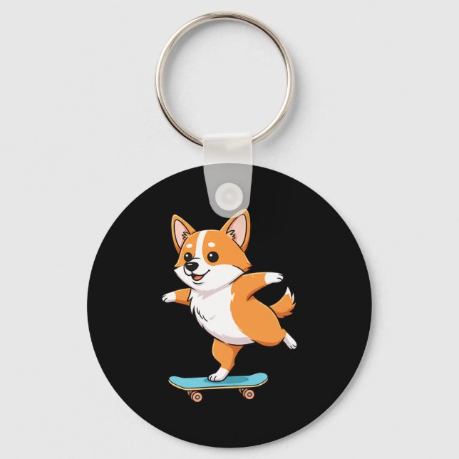 Porte-clés Funny Corgi Skater Skateboard Ballerina Mom Dad Ki (Recto)