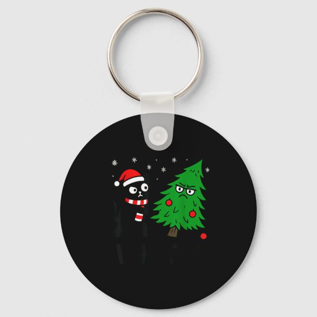 Porte-clés Funny Cute Black Cat What Jamas Christmas Tree Cos (Recto)