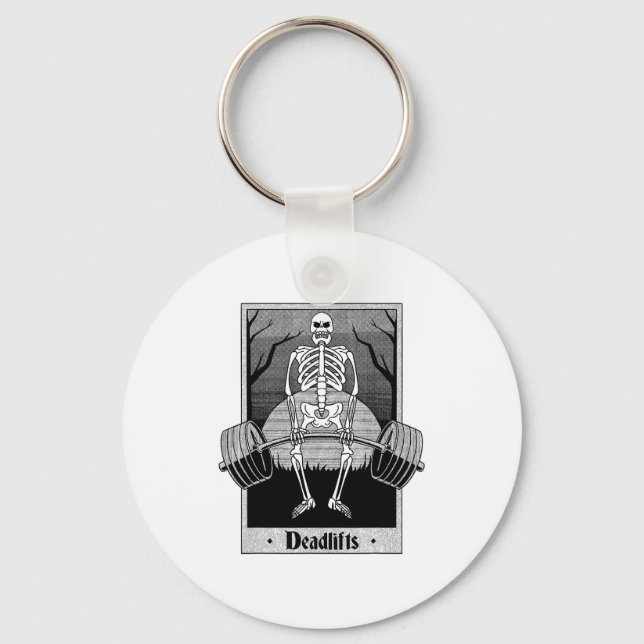 Porte-clés Funny Deadlifts Weightlifter Skeleton Halloween Gy (Recto)